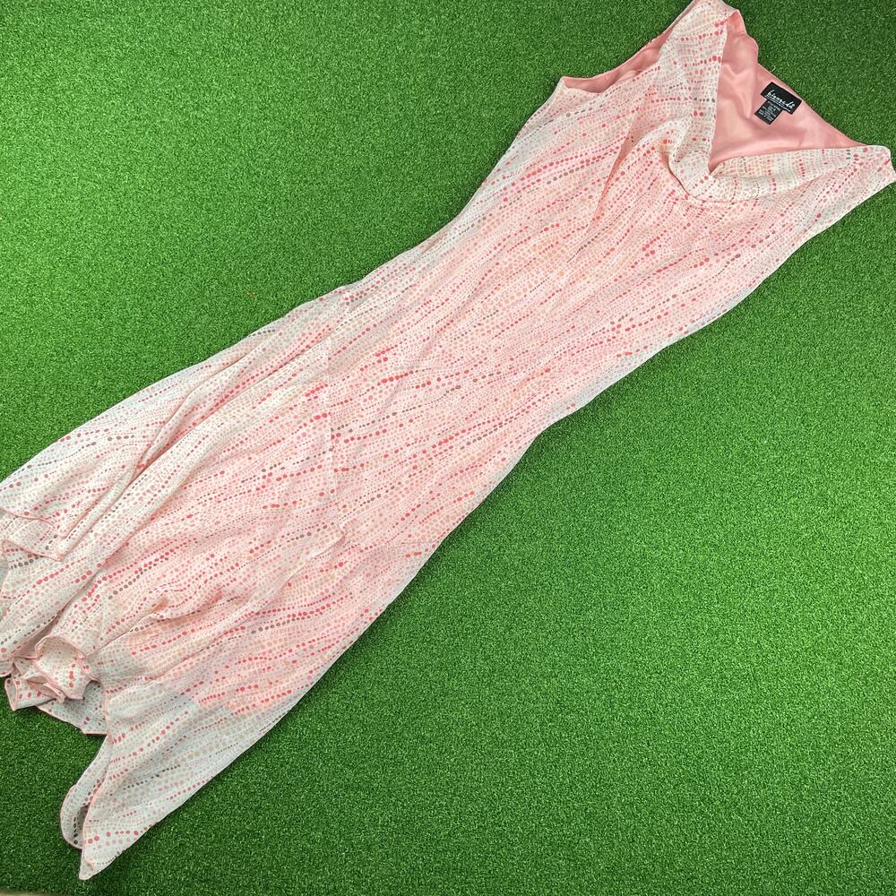Vintage Biyaycda Pink White Lined Sleeveless Cowl Neck Midi Dress Sz 14